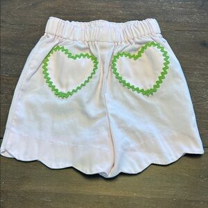 Bella Bliss Pale Pink Scalloped with Green Heart Pockets Cotton Shorts